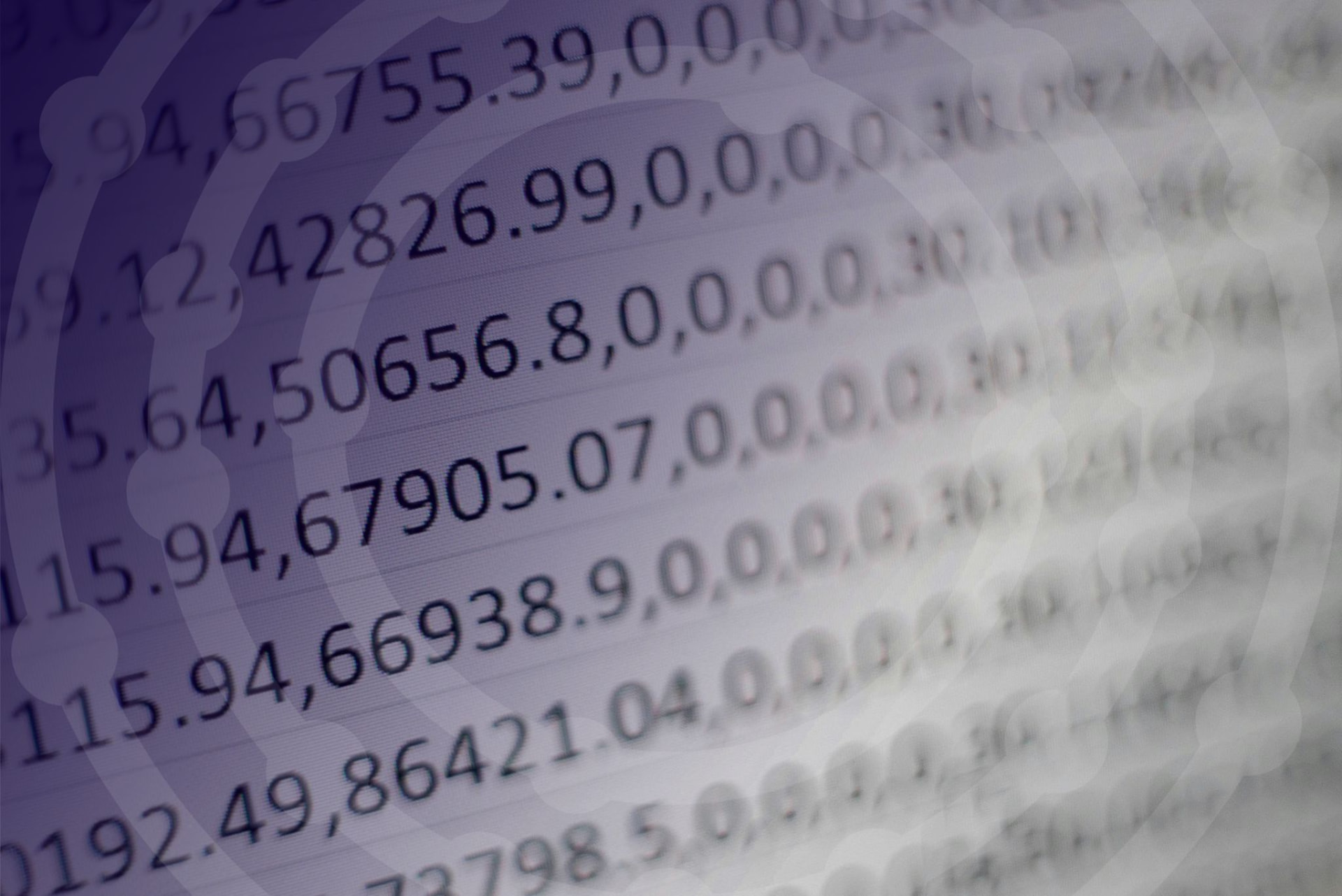 Blurred spreadsheet of raw numeric customer data illustrating messy internal data