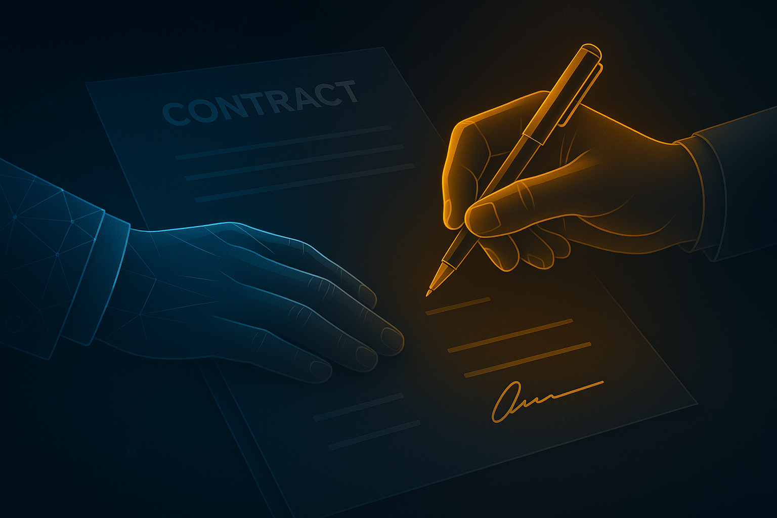 CFO signing contract renewal - illustration of hands signing documents
