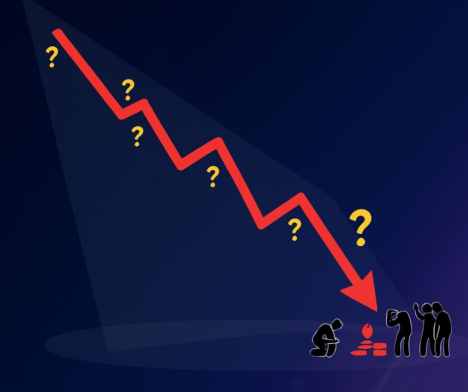 Declining revenue charts with question marks representing surprise churn impact